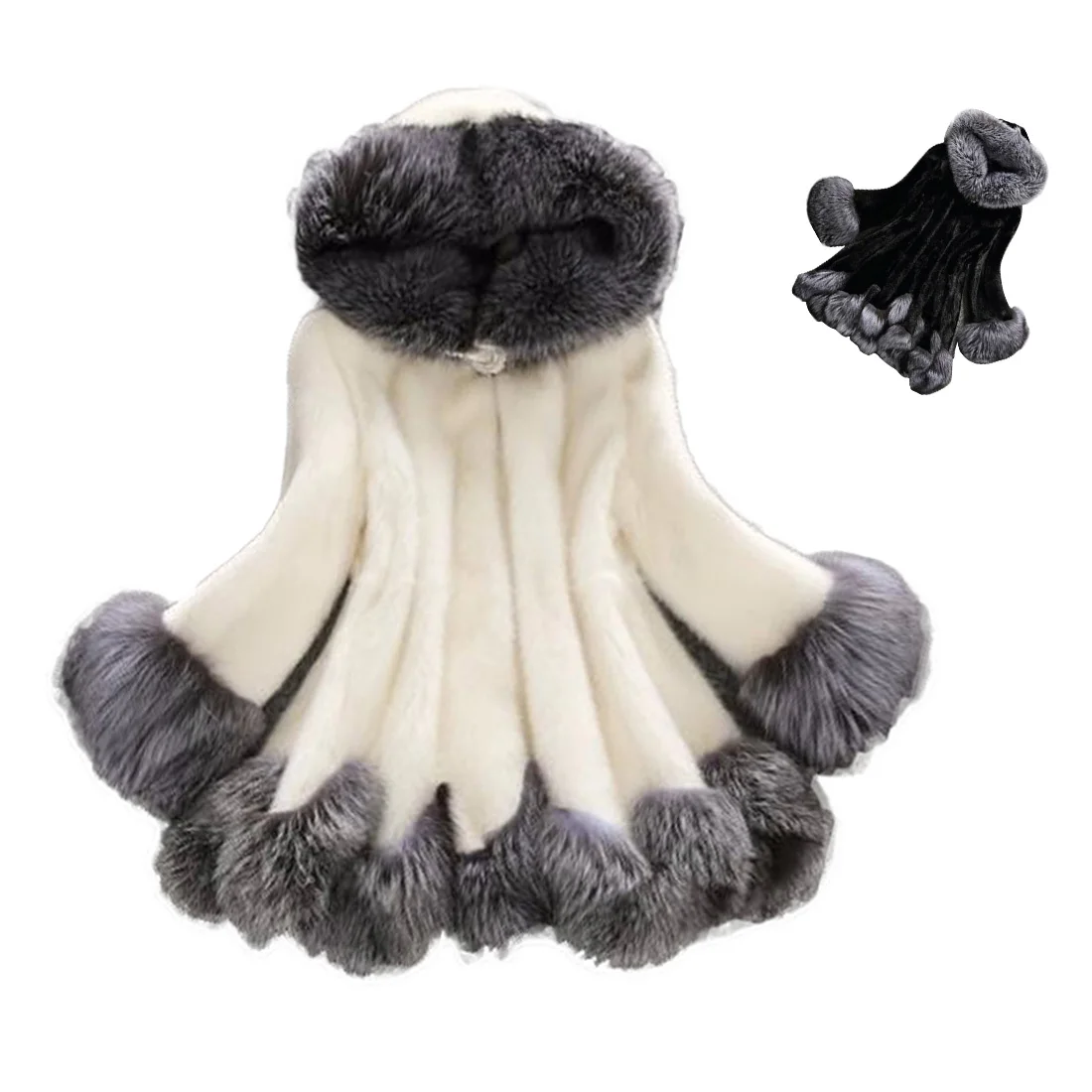 

Winter Furry Fashion Women Hooded Coat Faux Fur Rabbit Mink Fur Casual Overcoat