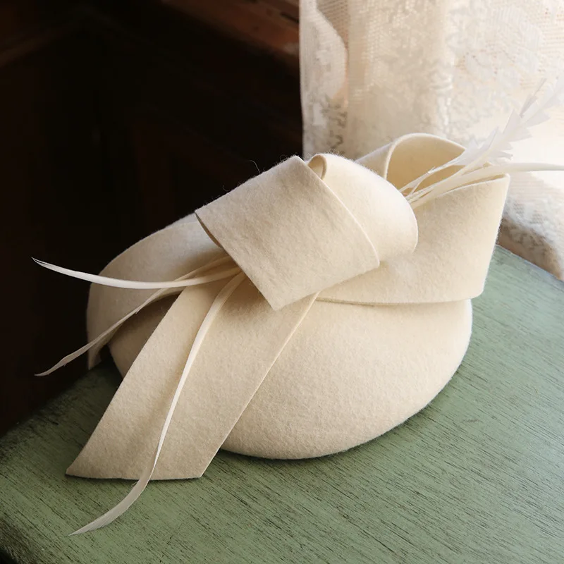 

Women Chic Fascinator Hat Cocktail Wedding Church Headpiece kentucky Headwear Feather Hair Accessories 100% Wool Felt Fascinator