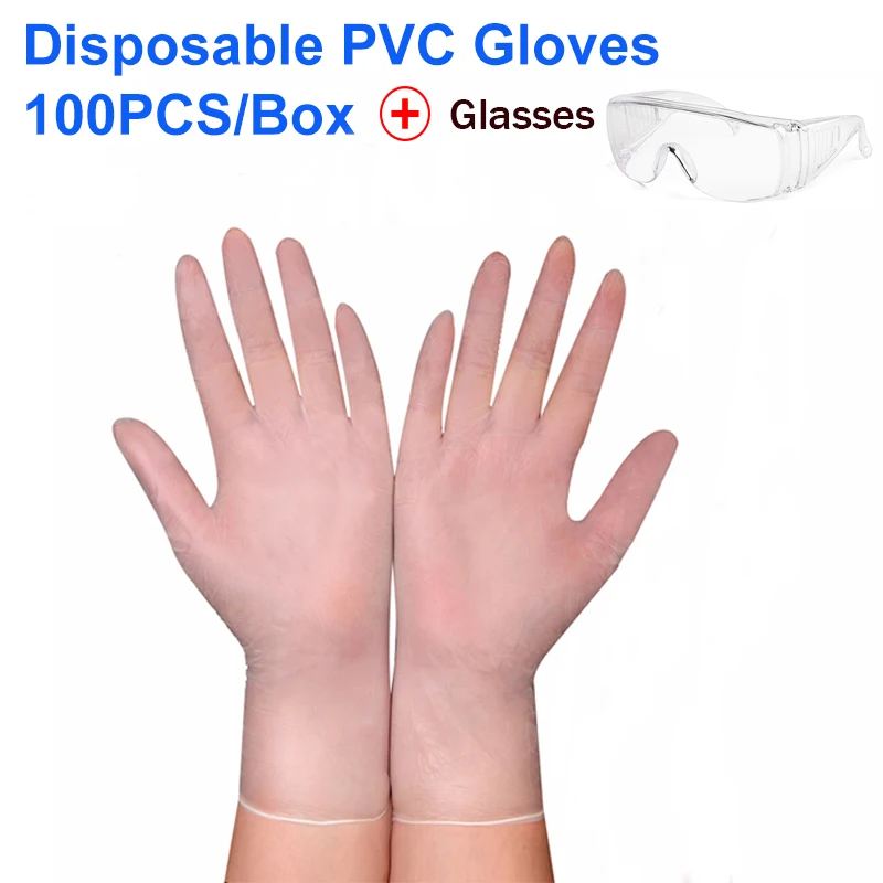 100 шт прозрачные одноразовые ПВХ перчатки для мытья