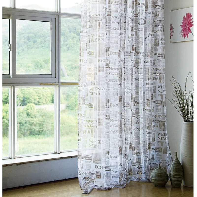 Классический газеты из вуали с принтом Шторы современный простой окна Экран