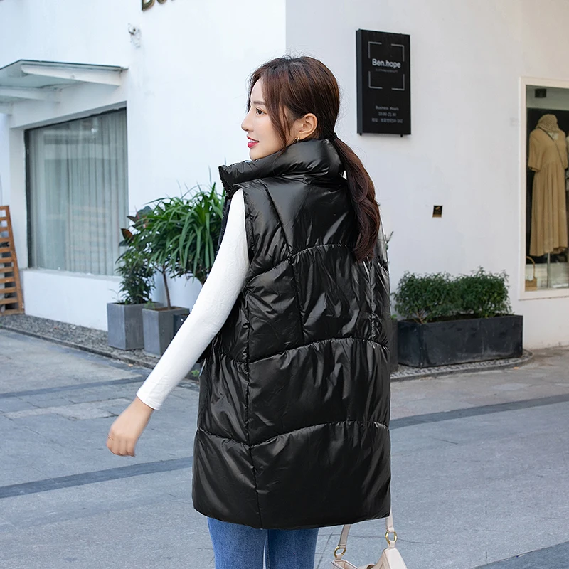 Новинка 2022 зимний женский жилет длинное пальто без рукавов с воротником-стойкой