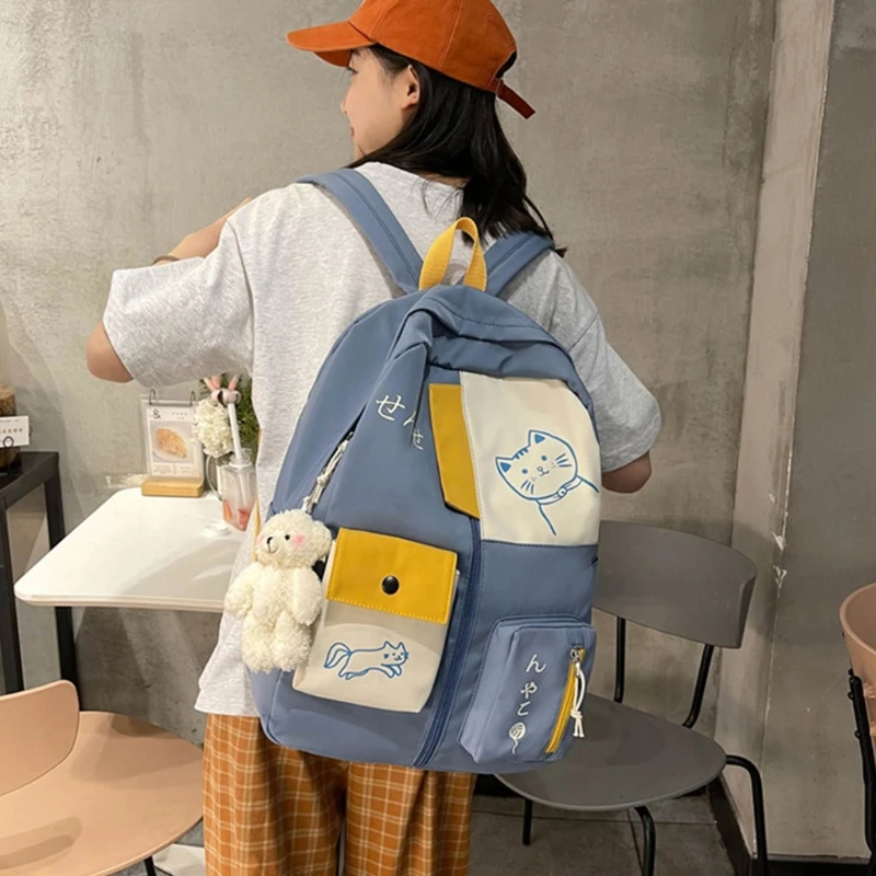 

Women School Backpack Kawaii Patchwork Female Large Capacity Japanese Style Shoulders Bag for Teenager Girls Casual Cute