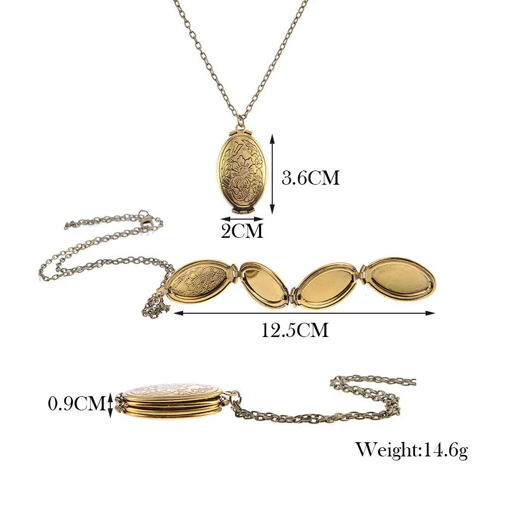 

Oval Carved Flower Pendant Striped Small Box hook and loop fastener No. 4 Photo Necklace Ladies Vintage Bronze Open Photo