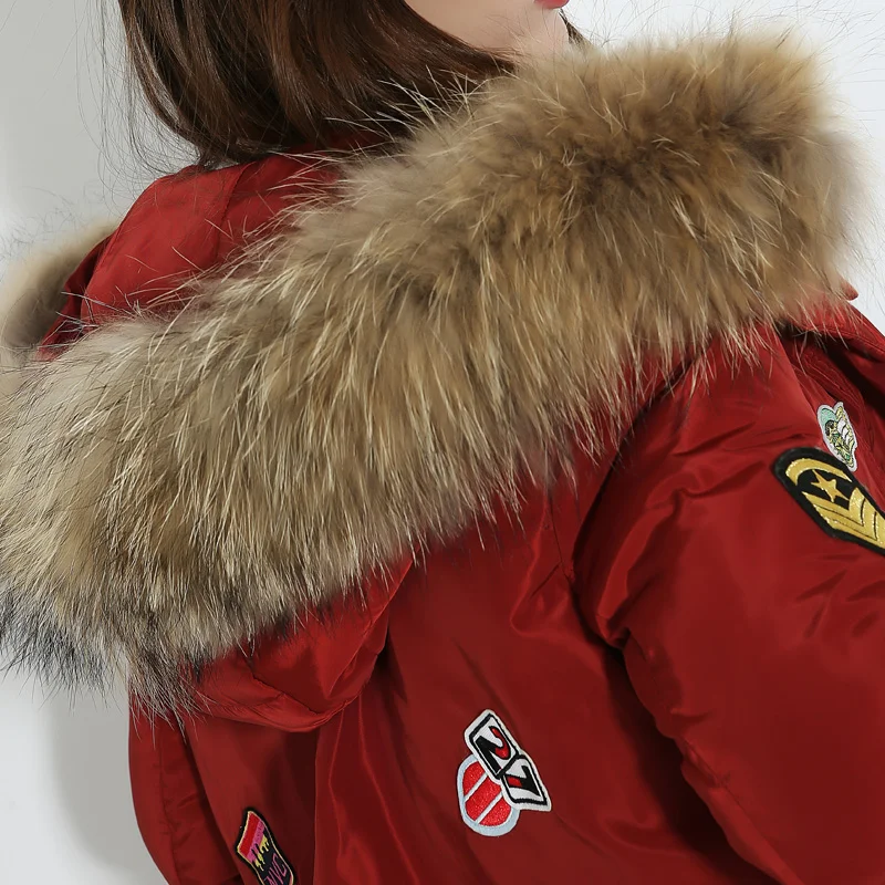 

New Coat Winter Hooded Female White Duck Down Jacket 2021 Big Raccoon Fur Collar Women Warm Thicken Outwear Long Ladies Parka