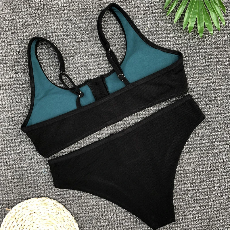 

Women Ribbed Swimsuit Sexy Sport Button Bikini 2021 Swimwear Female Two Piecess Weemwear Womens Set Bathers Push Up Bathing Suit