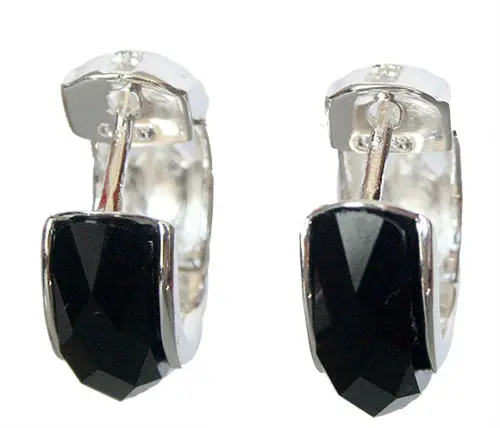 

925 Sterling Silver Jewelry Inlay 18mm Faceted Natural Black Natural jade Stud Earrings