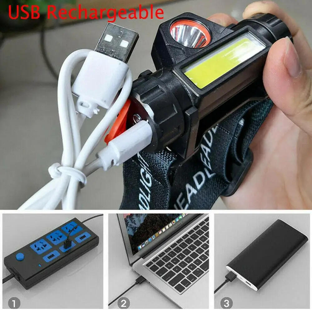 Мини COB светодиодный налобный светильник USB Перезаряжаемый встроенный 18650 фонарь