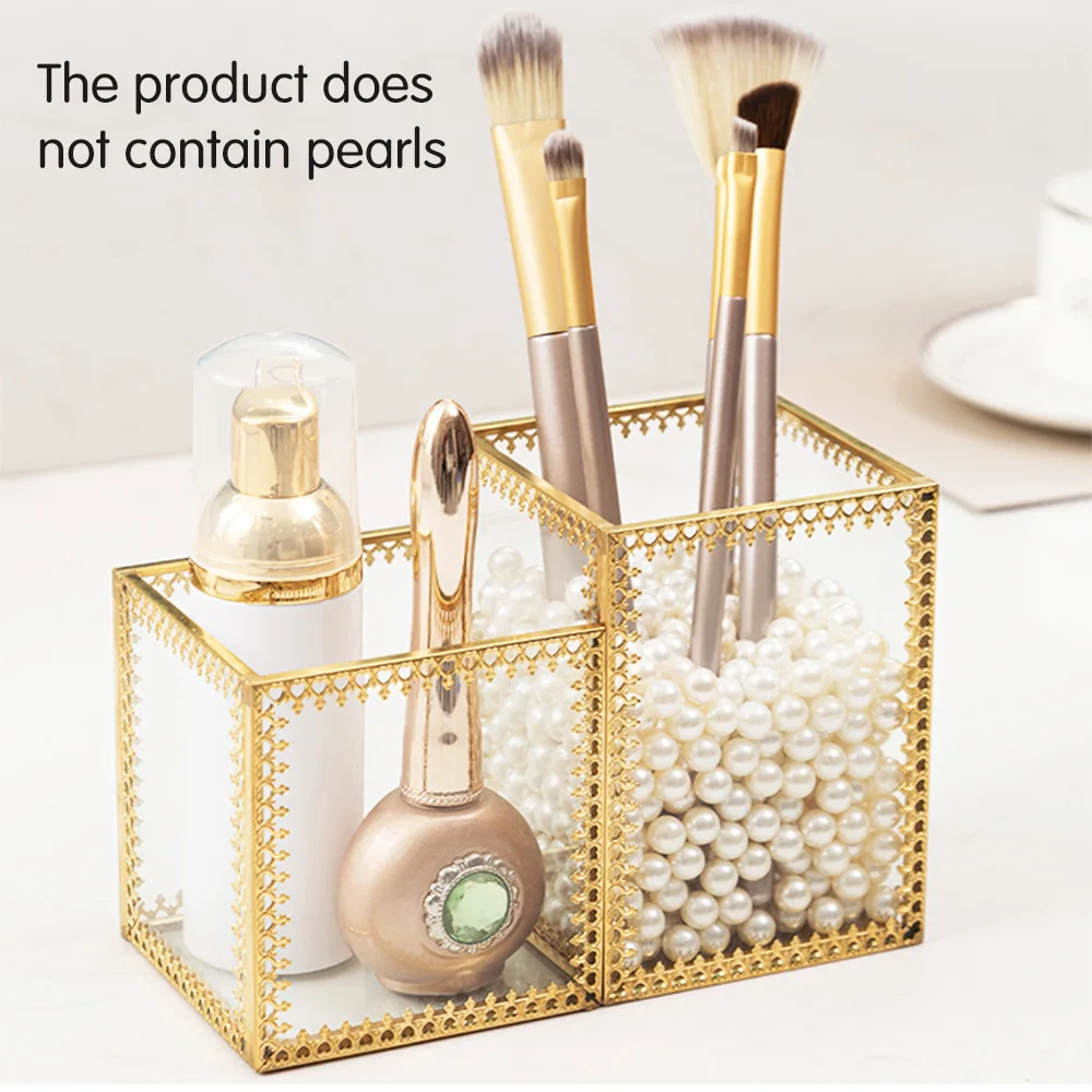 

Cosmetic Storage Box Transparent Glass Makeup Brush Holder Cosmetic Brush Box Desktop Organizer Eyebrow Pencil Stand