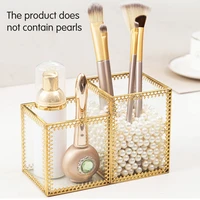 cosmetic storage box transparent glass makeup brush holder cosmetic brush box desktop organizer eyebrow pencil stand