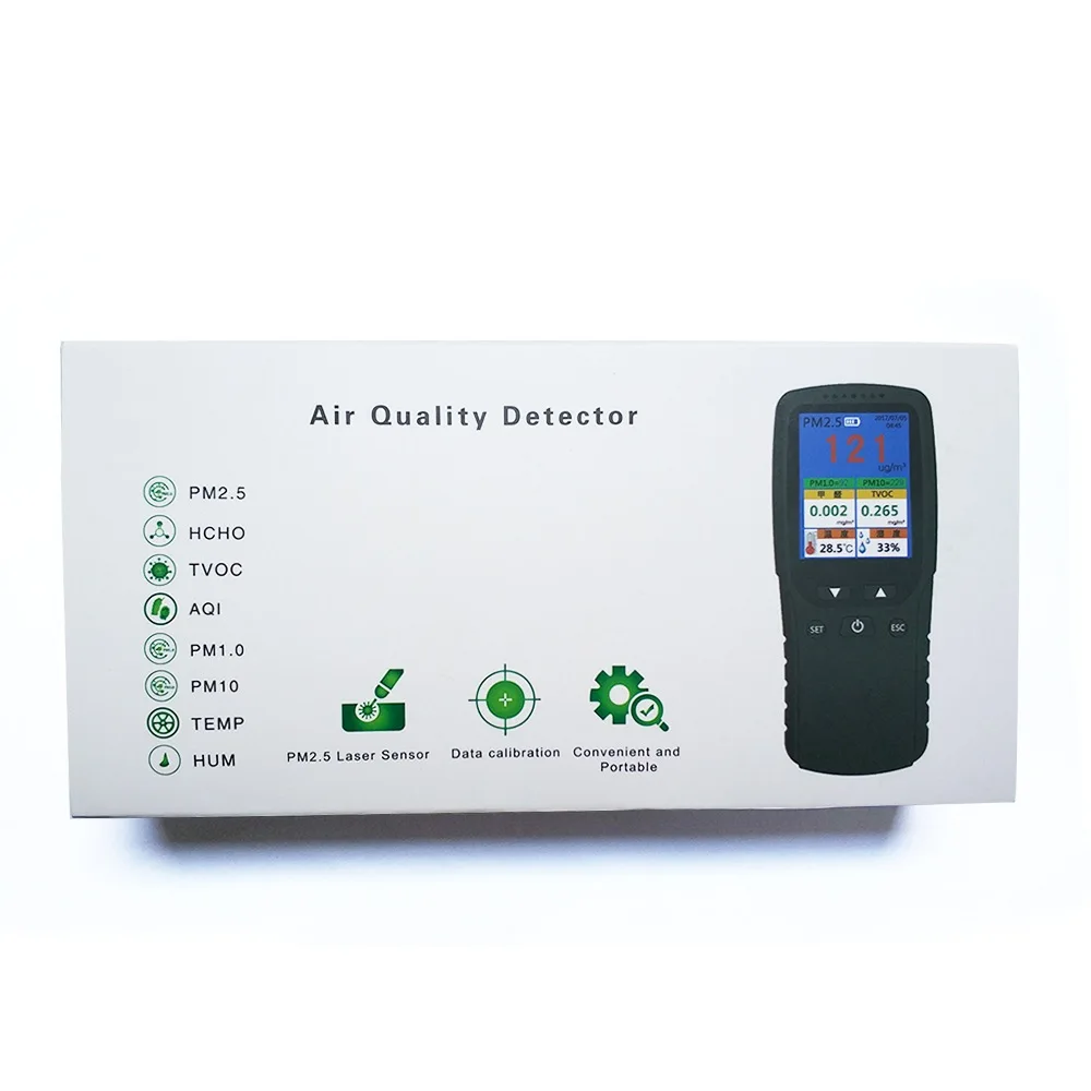 

8 In 1 Air Quality Detector PM2.5 HCHO TVOC Formaldehyde Detector USB Recharge Indoor Temperature Humidity Home Gas Tester LCD