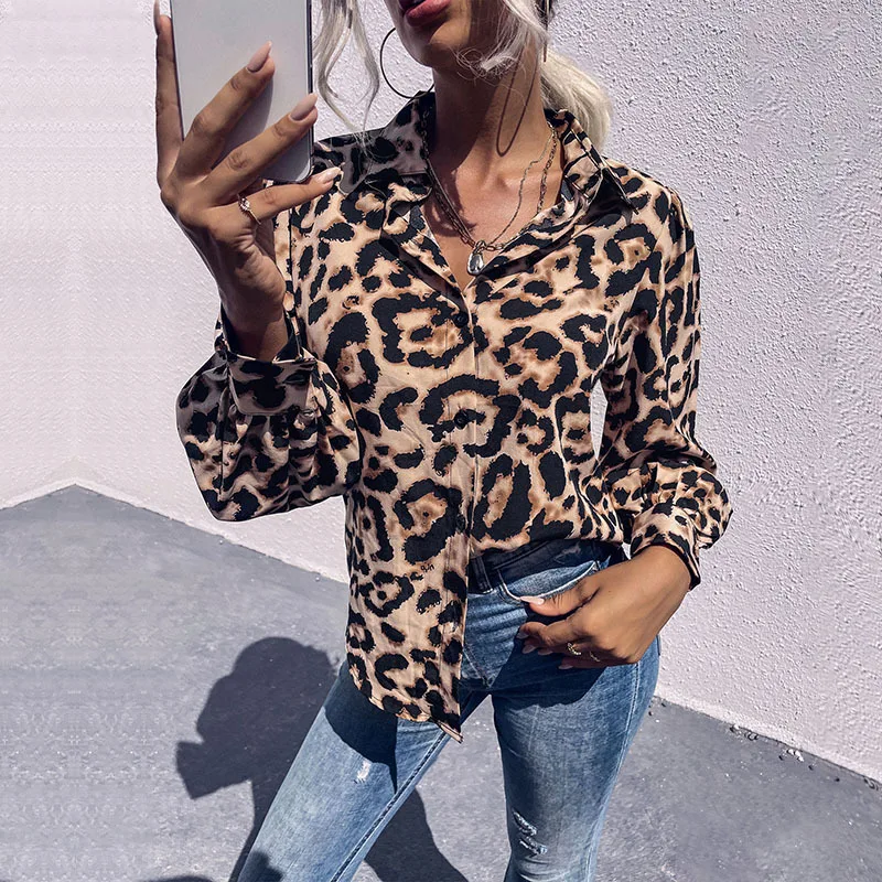

Women's 2022 Spring New Style European and American Long-sleeved Printed Leopard Print Buttoned Lapel Lightly Cooked Shirt