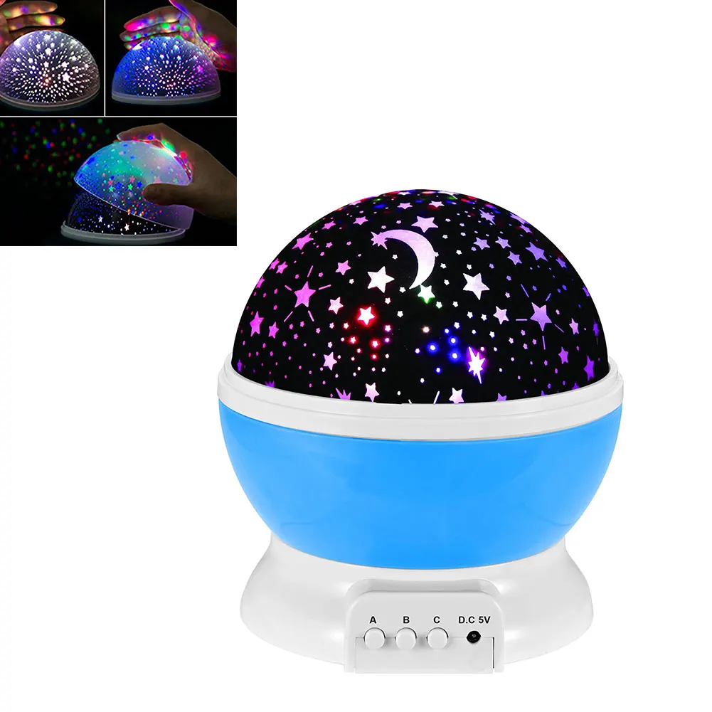 

Baby Night Lights Starry Night Light Rotating Moon Stars Projector USB Cable Batteries Powered For Nursery Bedroom Blue