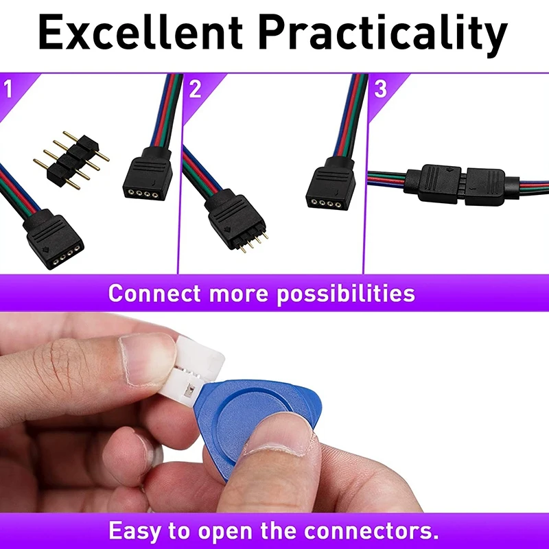 

LED Strip Connector 4 Pin 10mm Solderless RGB Light Strip Connector for 5050 SMD - Gapless Connectors,L Shape Connectors