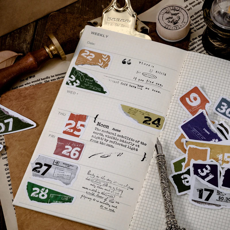 

45pcs Retro Digital Date Checklist Label Stickers Decorative Stationery Stickers Scrapbooking DIY Notebook Album Sticker Label