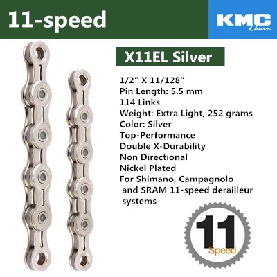 KMC X8 X9 X9sl X10 X10sl X11SL X12 велосипедная цепь 9S 10S 11S золото для MTB/шоссейного велосипеда для Shimano/SRAM 8 9 10 11 скорость 116л/цепь - Цвет: X11EL Silve