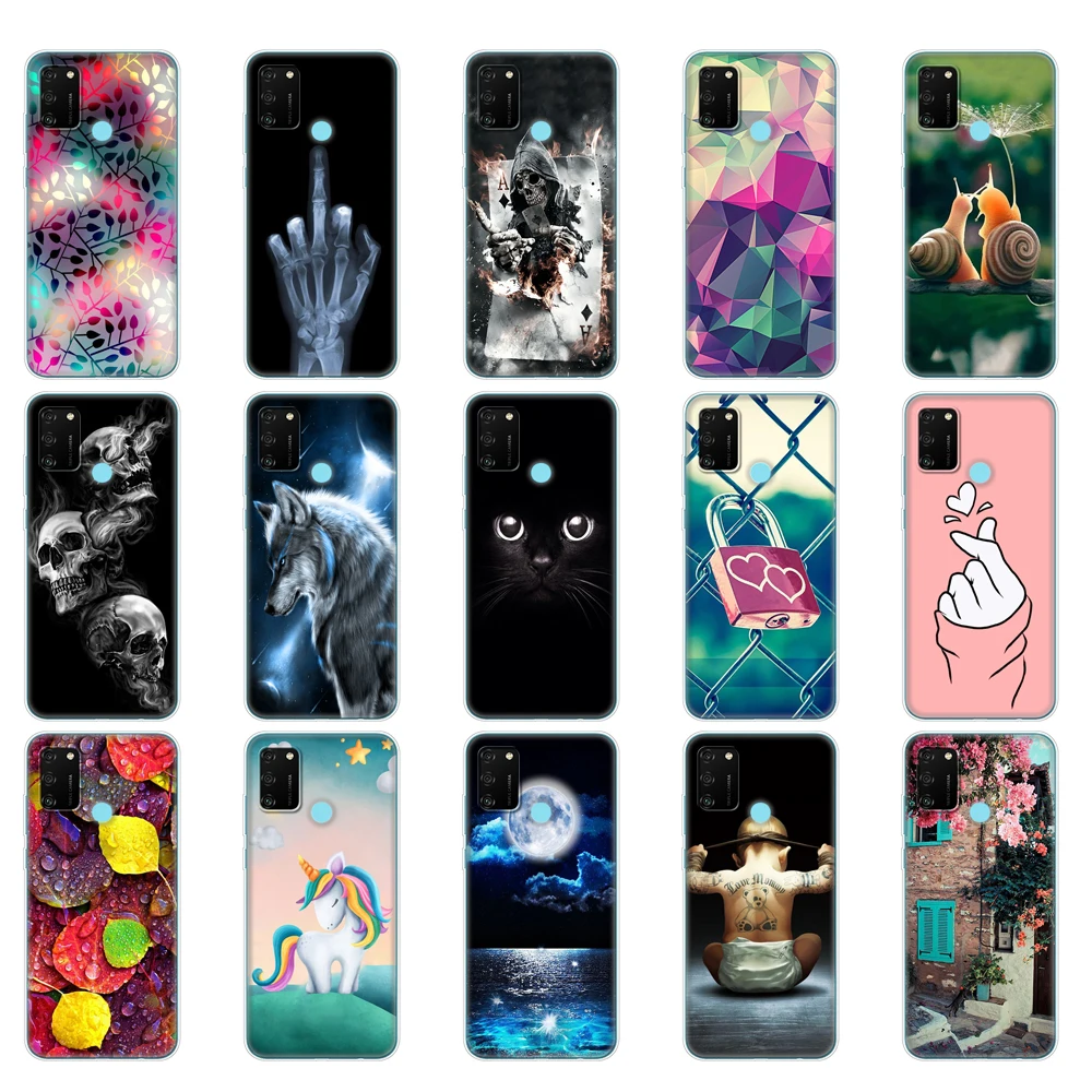 Силиконовый чехол для HONOR 9A 6,3 дюйма, мягкий чехол для телефона из ТПУ для Huawei Honor 9A 9 A MOA-LX9N, задняя Сумка, чехол, кошка, тигр, цветок