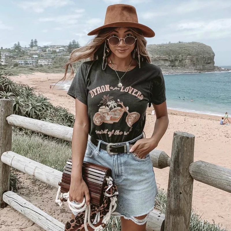 Винтажная шикарная Женская Байкерская футболка с цветочным принтом богемные