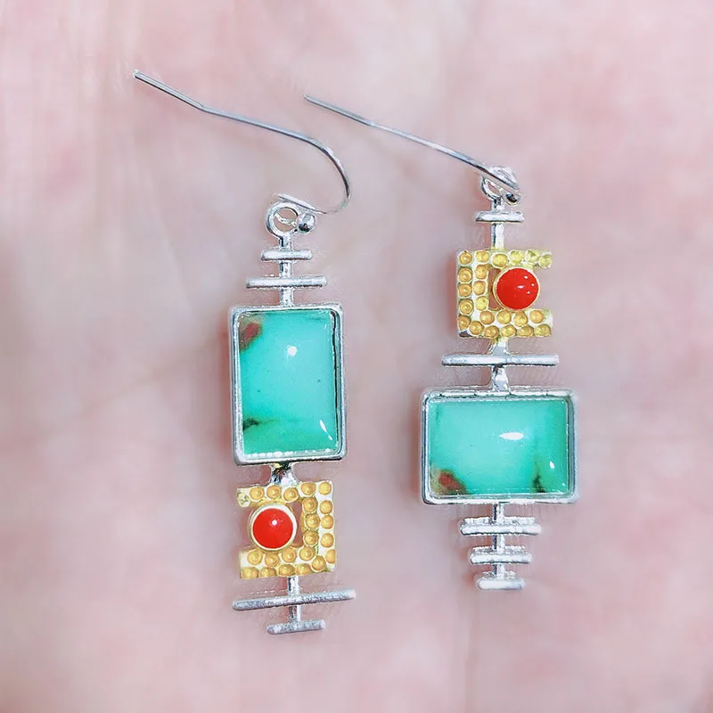 

Modern Natural Stone Earrings for Women Fashion Turquoises Dangle Earring Geometric Elegant Gift To Girlfriend