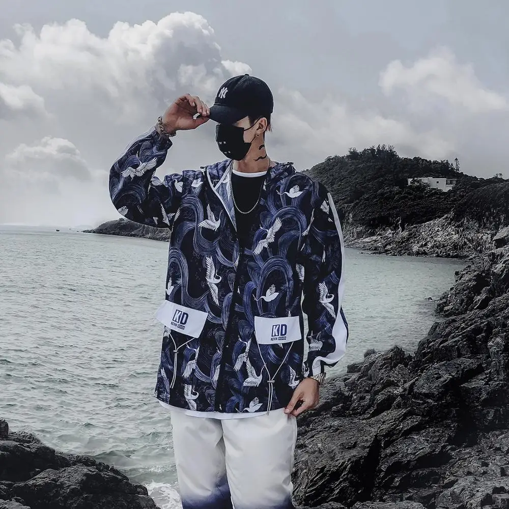 Harajuku/спортивная куртка ветровка Для мужчин Уличная одежда с капюшоном в стиле