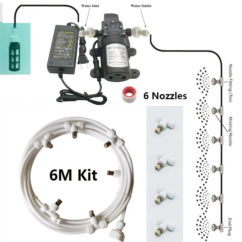 6M White Kit 6 м~ 18 м садовая система распыления воды спрей с насосом и силовым небулайзером для цветов растительная теплица орошения и запотевания сада - Цвет: 6M White Kit