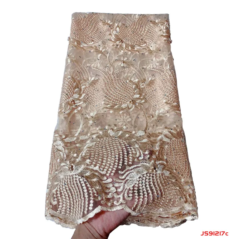 

African Lace Fabric 2019 Embroidered Nigerian Beaded Laces Fabric High Quality French Tulle Lace Fabric For Women f191217