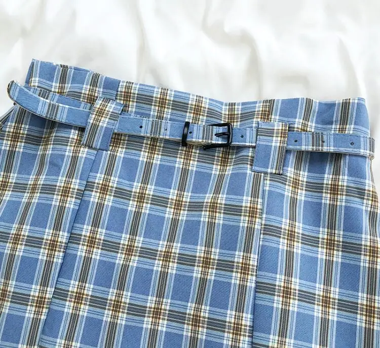 

Retro plaid high waist short skirt was thin bag hip split half-length zipper A-line skirts