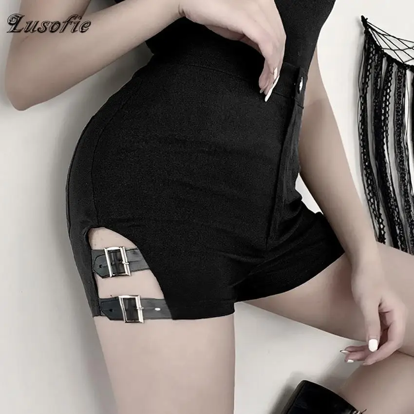 

Летние женские черные шорты Lusofie, сексуальные обтягивающие повседневные шорты, модные однотонные шорты с высокой талией для вечеринок и клу...