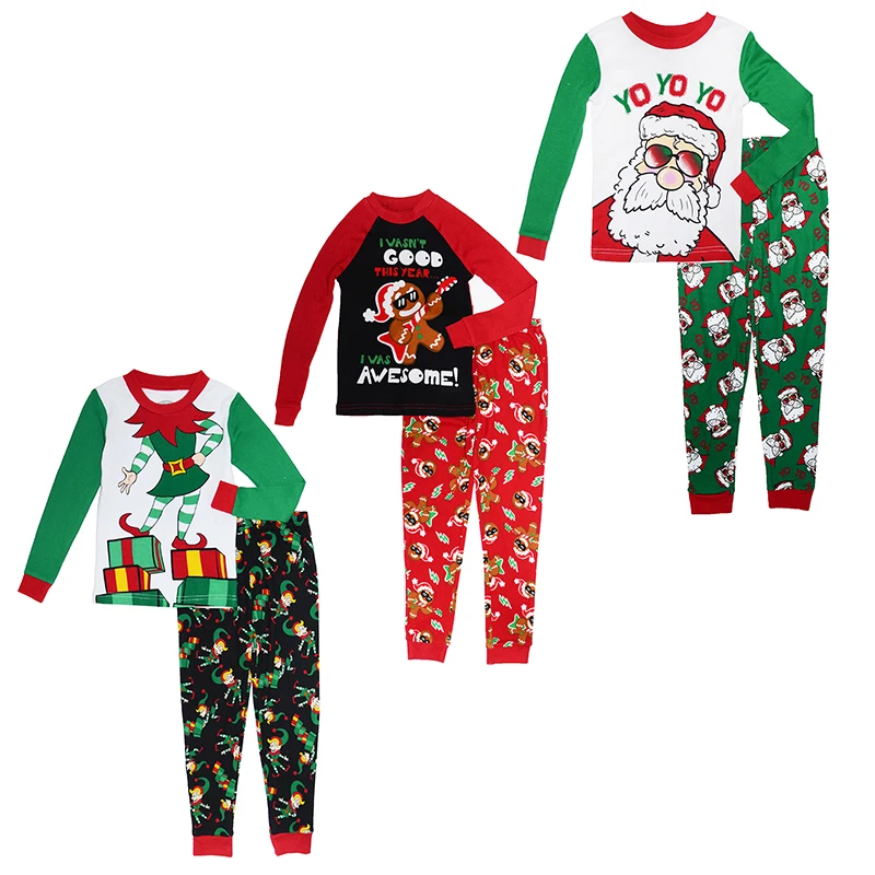 Рождественский пижамный комплект для мальчиков и девочек на осень топ с длинным