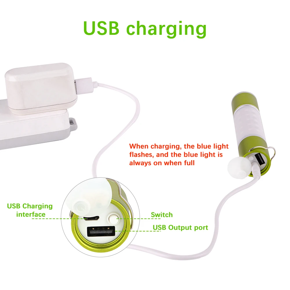 USB Rechargeable LED Flashlight Waterproof Zoomable Torch Emergency Light Outdoor Camping Tent Lamp Portable Hanging Lantern | Освещение