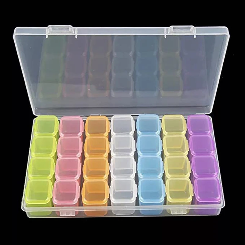 

28 Slots Boxes Diamond Painting Tools Clear Plastic Jewelry Nail Art Embroidery Accessories Rhinestone Storage Box Case Craft