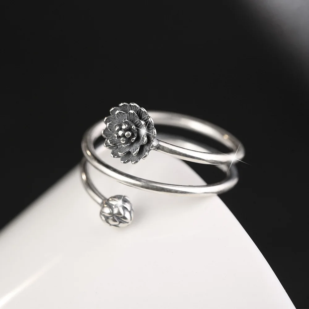 Винтажное регулируемое кольцо с цветком лотоса для женщин | Украшения и