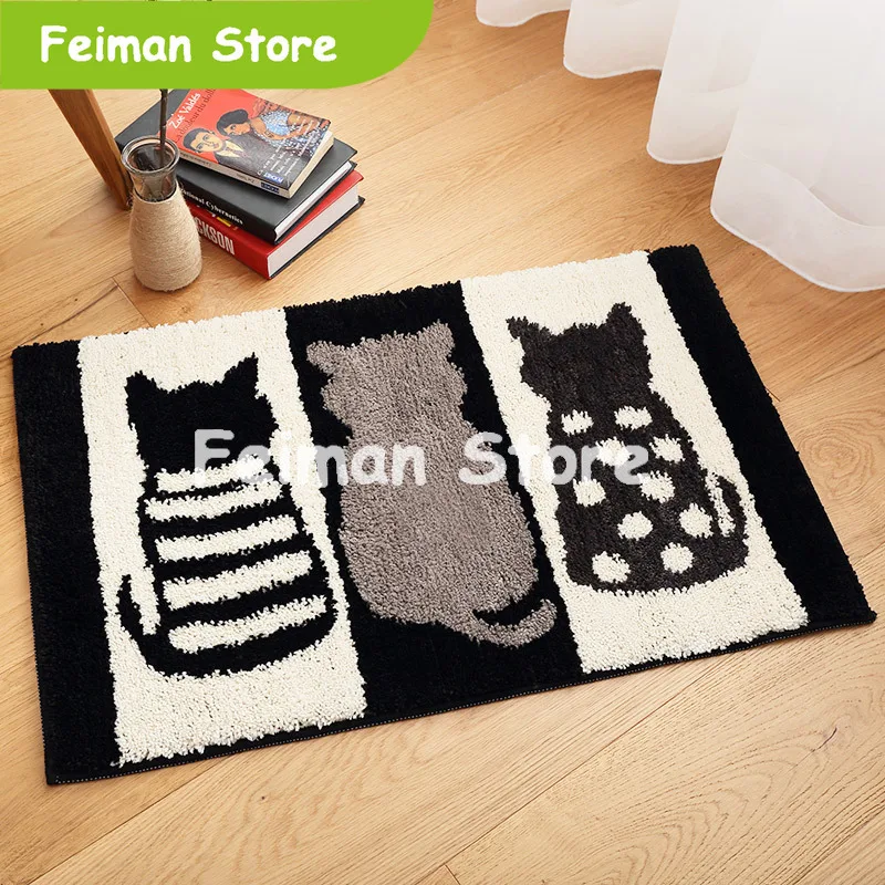 Скандинавский мультфильм внутренний входной коврик Флокирование милый Кот