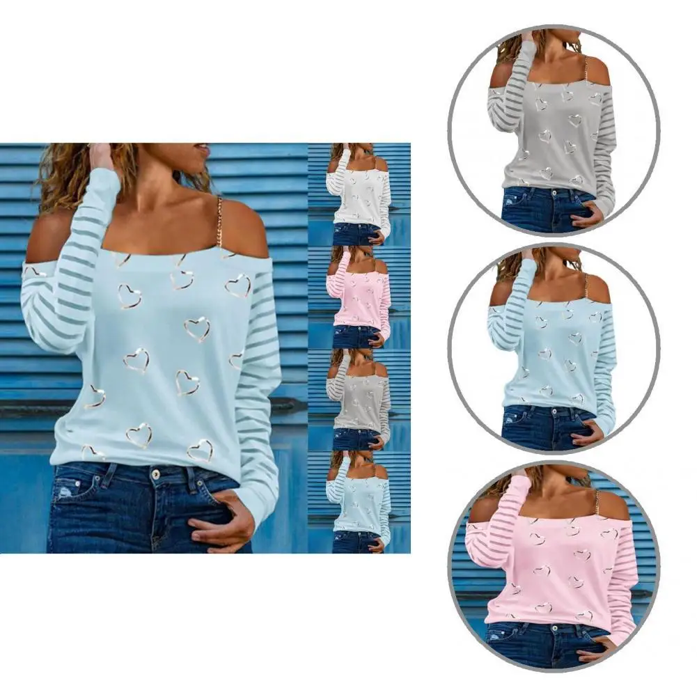 

Winter Blouse Delicate Casual Patchwork Chain Strap Women Top Non-shrink All Matched Autumn Shirt