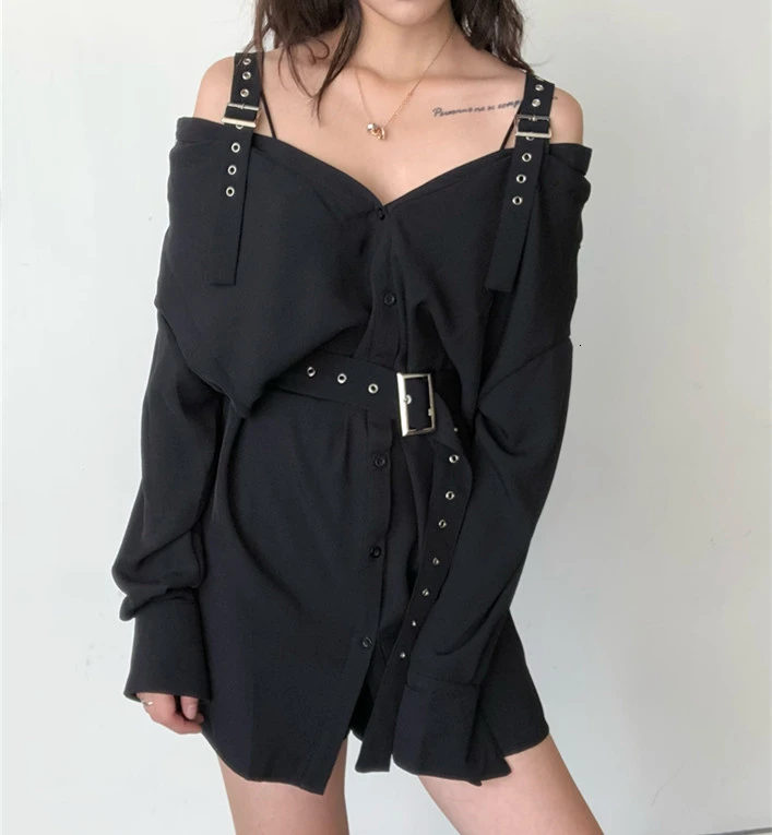 Женское платье рубашка с длинным рукавом и V образным вырезом|Рубашки| |