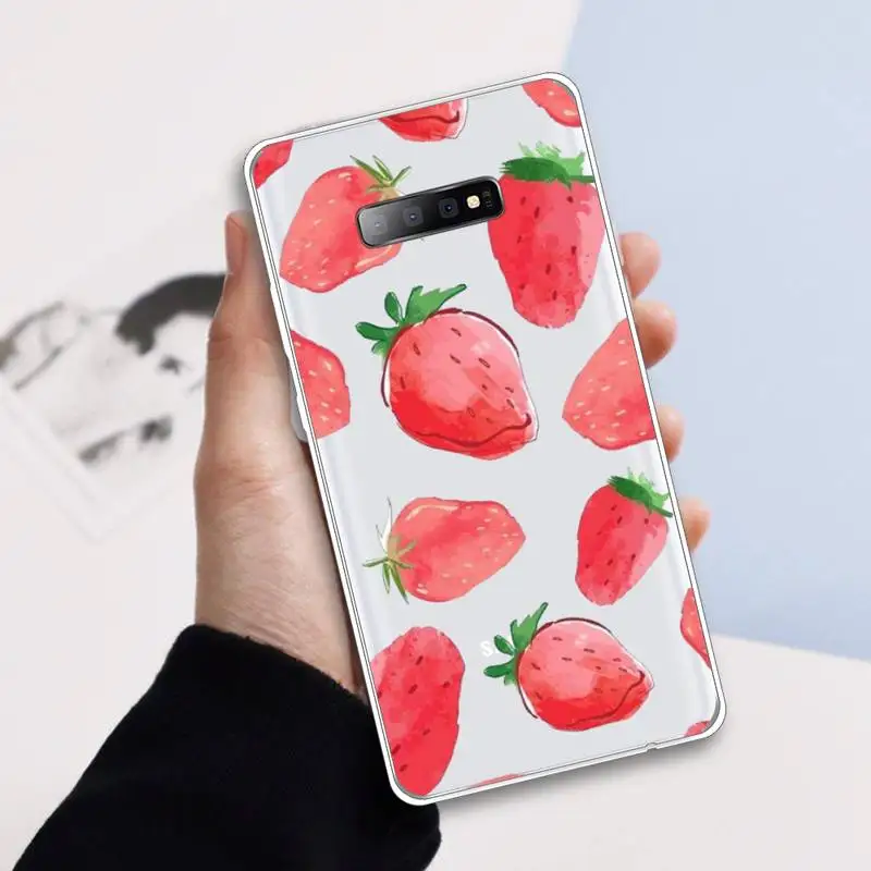 

Strawberry pink fruit Phone Case Transparent For Samsung Galaxy A 71 21s S note 8 9 10 plus 20 ultra