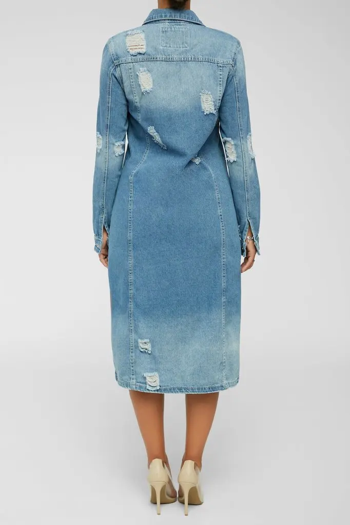 

Quick sale station new denim long windbreaker jacket hole denim jacket woman