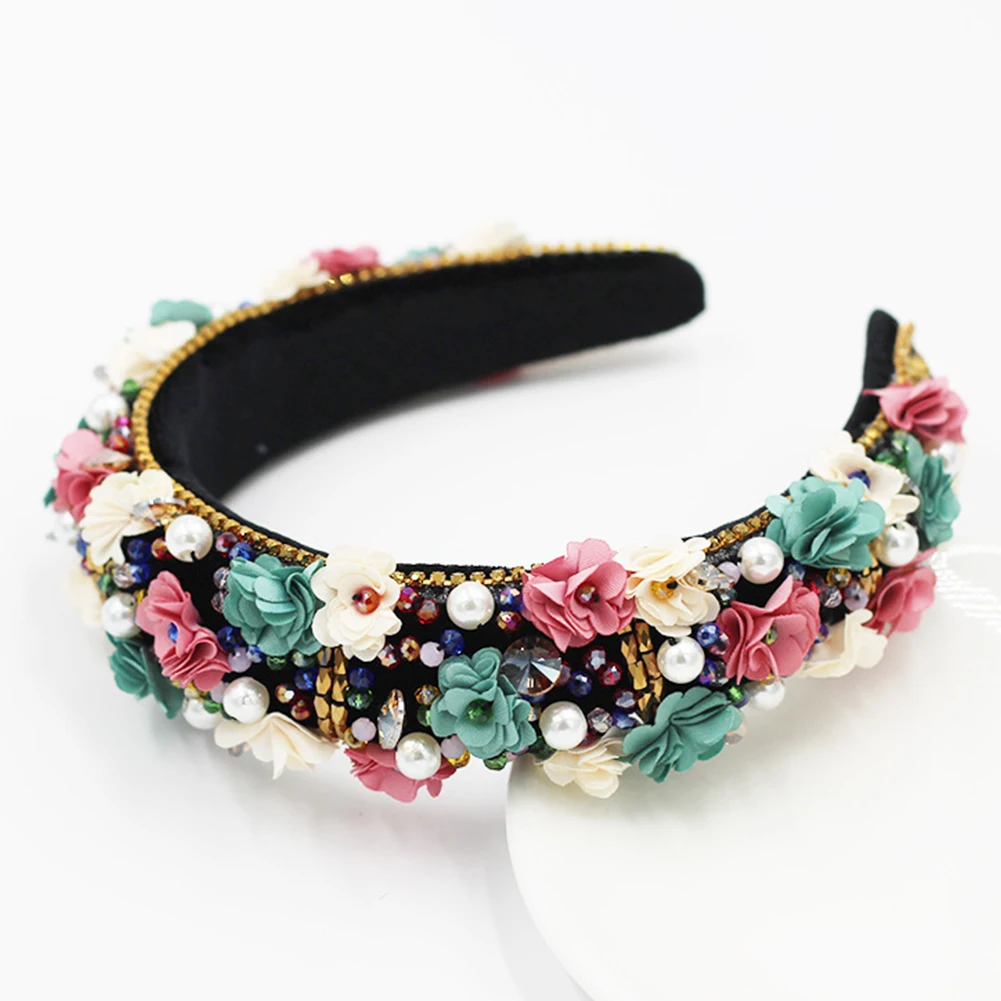 

Women Baroque Cloth Hair Accessories Styling Retro Floral Party Handmade Rhinestone Headband Headwear Portable Fashion Jewelry