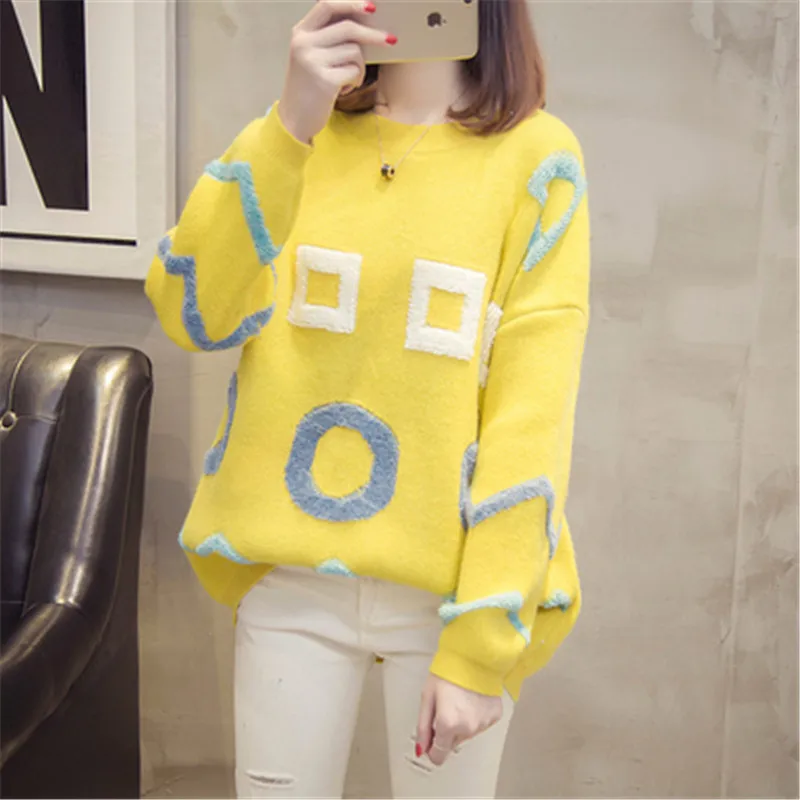 

Женский трикотажный свитер с длинным рукавом, большие размеры