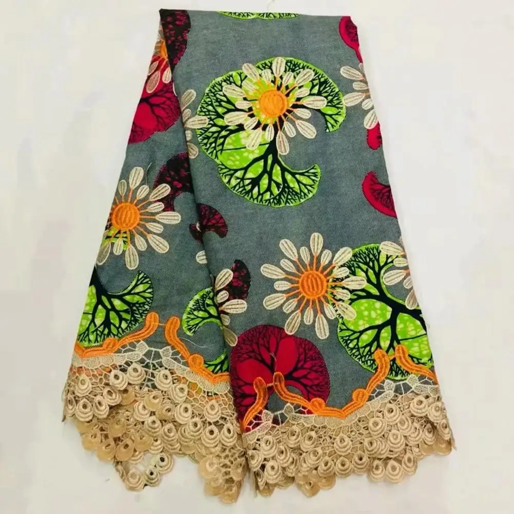 

Африканский принт Вощеные французские кружева ткани для костюма 100% хлопок высокое качество красивая ткань из вощеной Анкары с вышивкой кру...