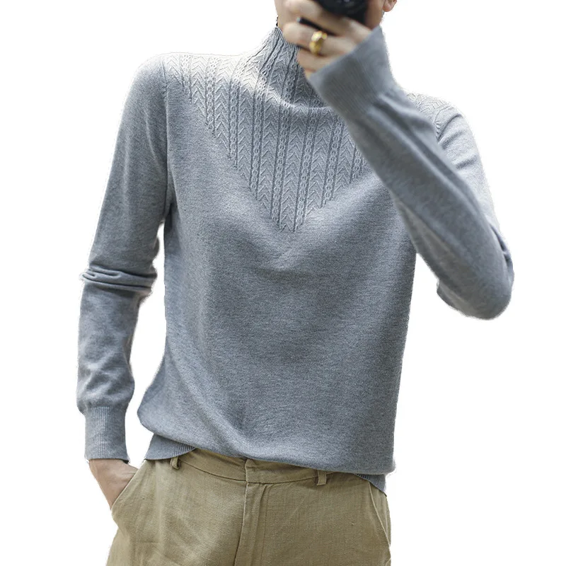 

autumn and winter new lace half turtleneck sweater women's pullover long sleeve all-match solid color knitted bottoming shirt