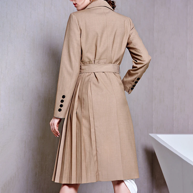 CHICEVER Irregular Pleated Patchwork Women Trench Lapel Collar Long Sleeve With Sashes Loose Windbreaker Coat Female 2020 Autumn | Женская