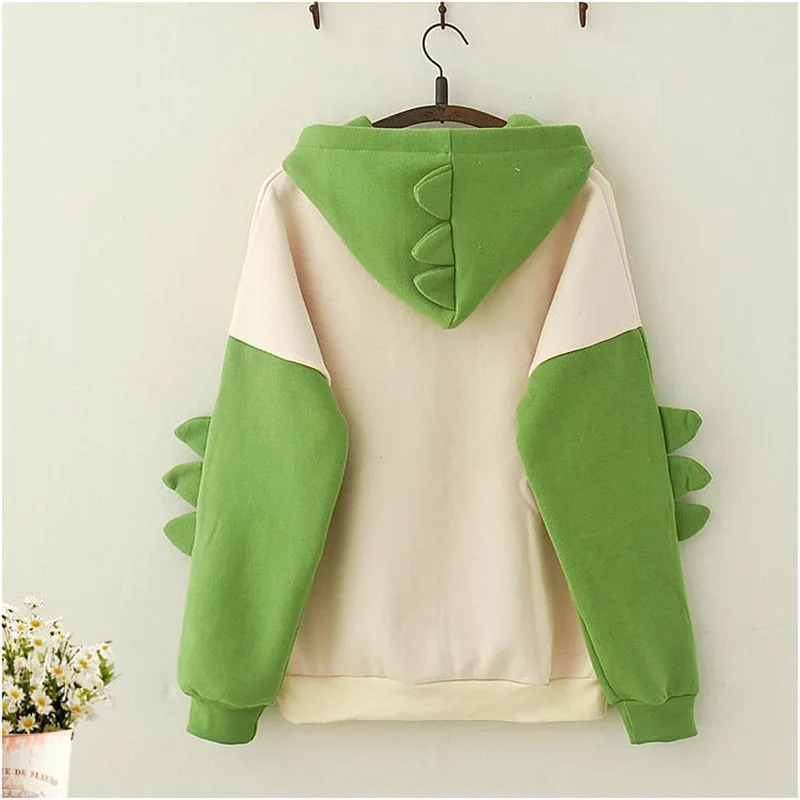 

Women Harajuku Sweatshirt Dinosaur Hoodies Cute Cartoon Fashion Casual Print Long Sleeve Splice Tops