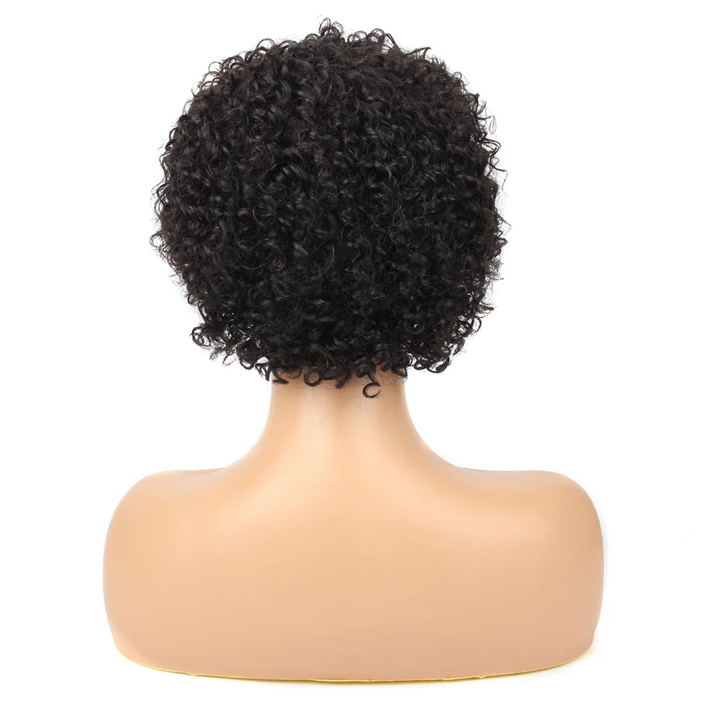 Salonchat перуанские волосы remy Jerry Curl парик человеческих волос парики с челкой короткие парики из человеческих волос для черных женщин короткий кудрявый парик - Цвет волос: Естественный цвет