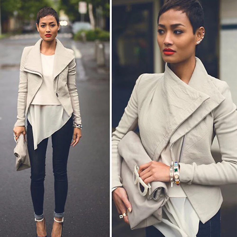 2019 горячая Распродажа осенне зимняя белая черная кожаная женская куртка на