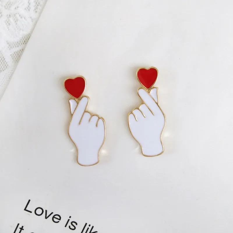 Fashion cool wind red love dripping glazed earrings personality simple gestures than heart earrings jewelry accessories
