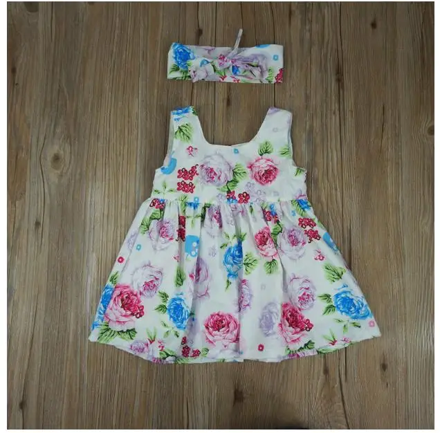 Милое Платье на бретелях с цветочным рисунком для маленьких девочек повязка