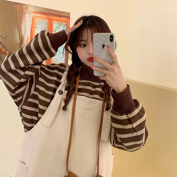 Нежный свитер в полоску японском стиле женская одежда на шнуровке из жареной