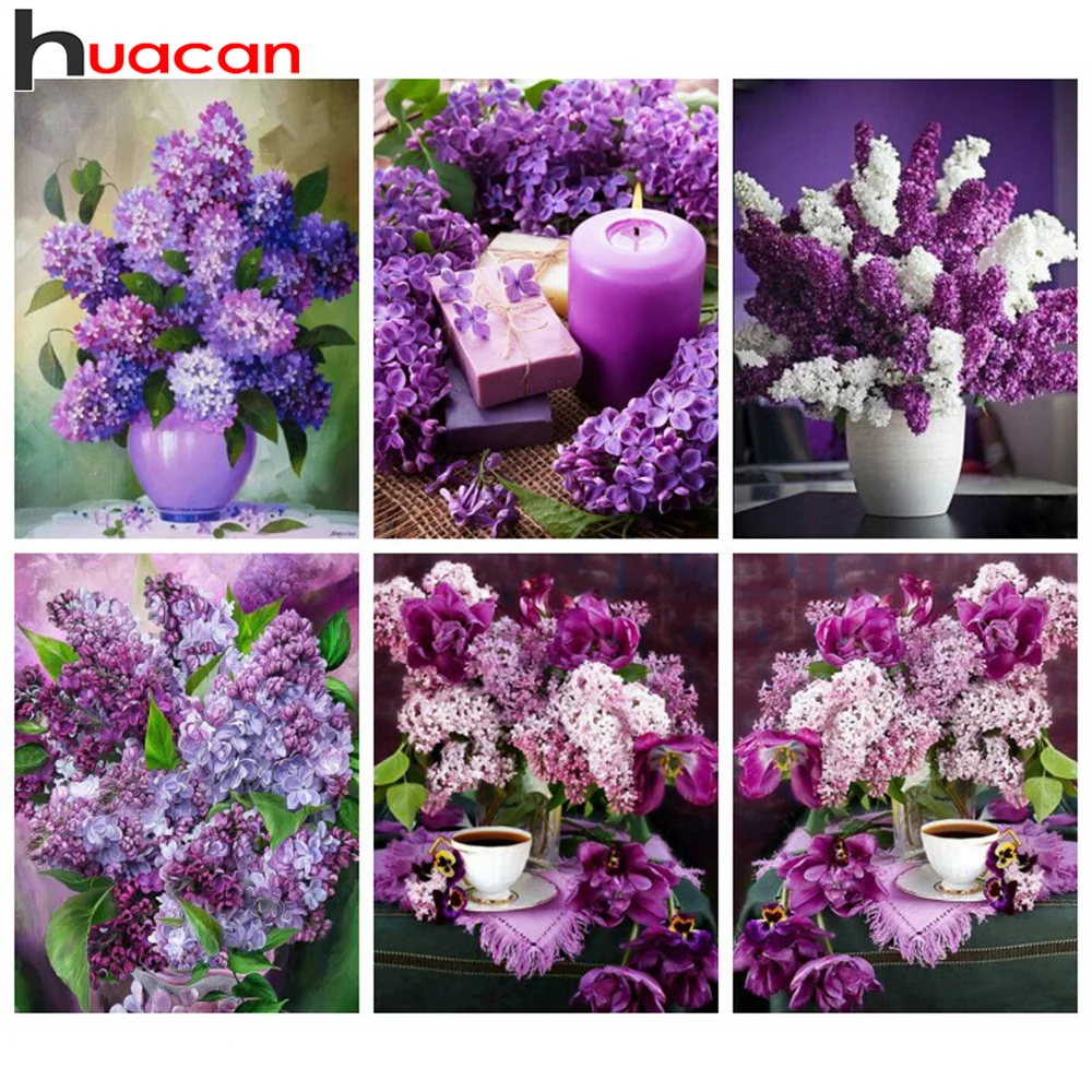 Huacan Diamond Painting Lilac Full Drill 5D Diamond Embroidery Flowers Mosaic Decoration Painting With Diamonds