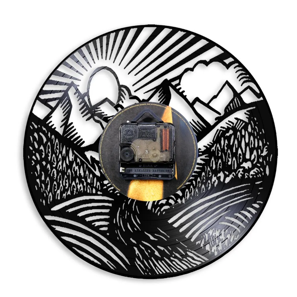 Настенные часы с изображением горного пейзажа Живописный пейзаж пик гор золото