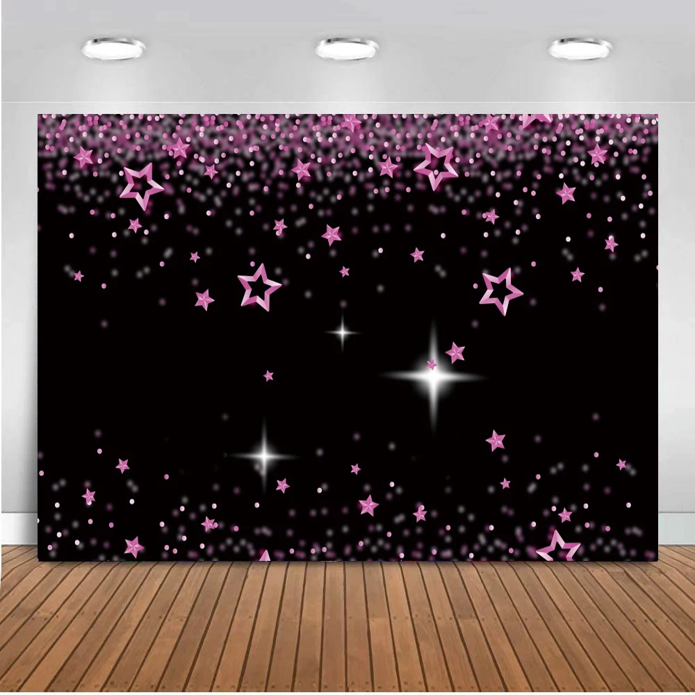 

Pink Stars Black Board Portrait Women Photography Backdrops Glitter Light Bokeh Abstract Party Photo Backgrounds For Girl